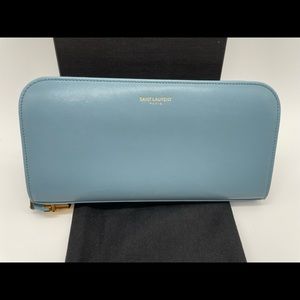 SAINT LAURENT YSL Classic TUC Zip Around Long Wallet Baby Blue Leather